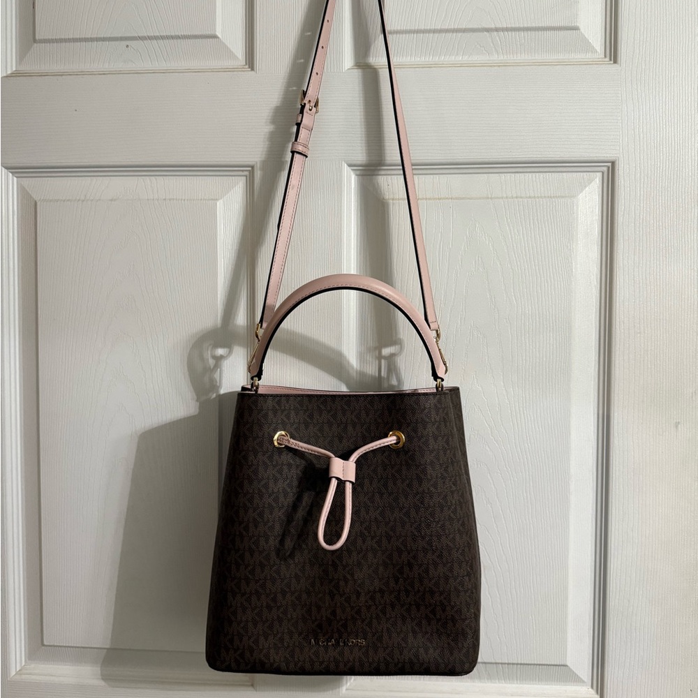 Michael Kors Dark Brown and Light Pink Shoulder Bag